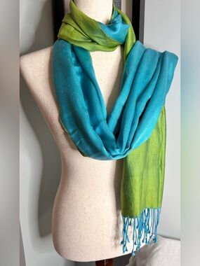 Vibrant Teal and Lime Double Sided Scarf Women's XL